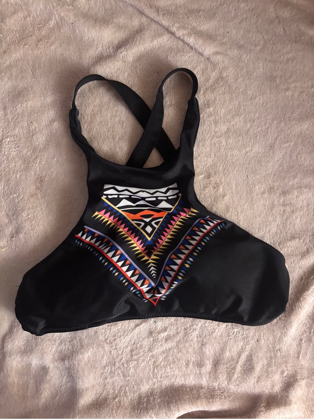 Black Swim Top with Colorful Aztec Print